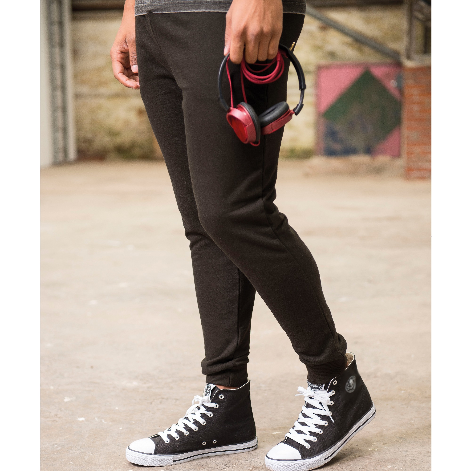 black tapered track pants